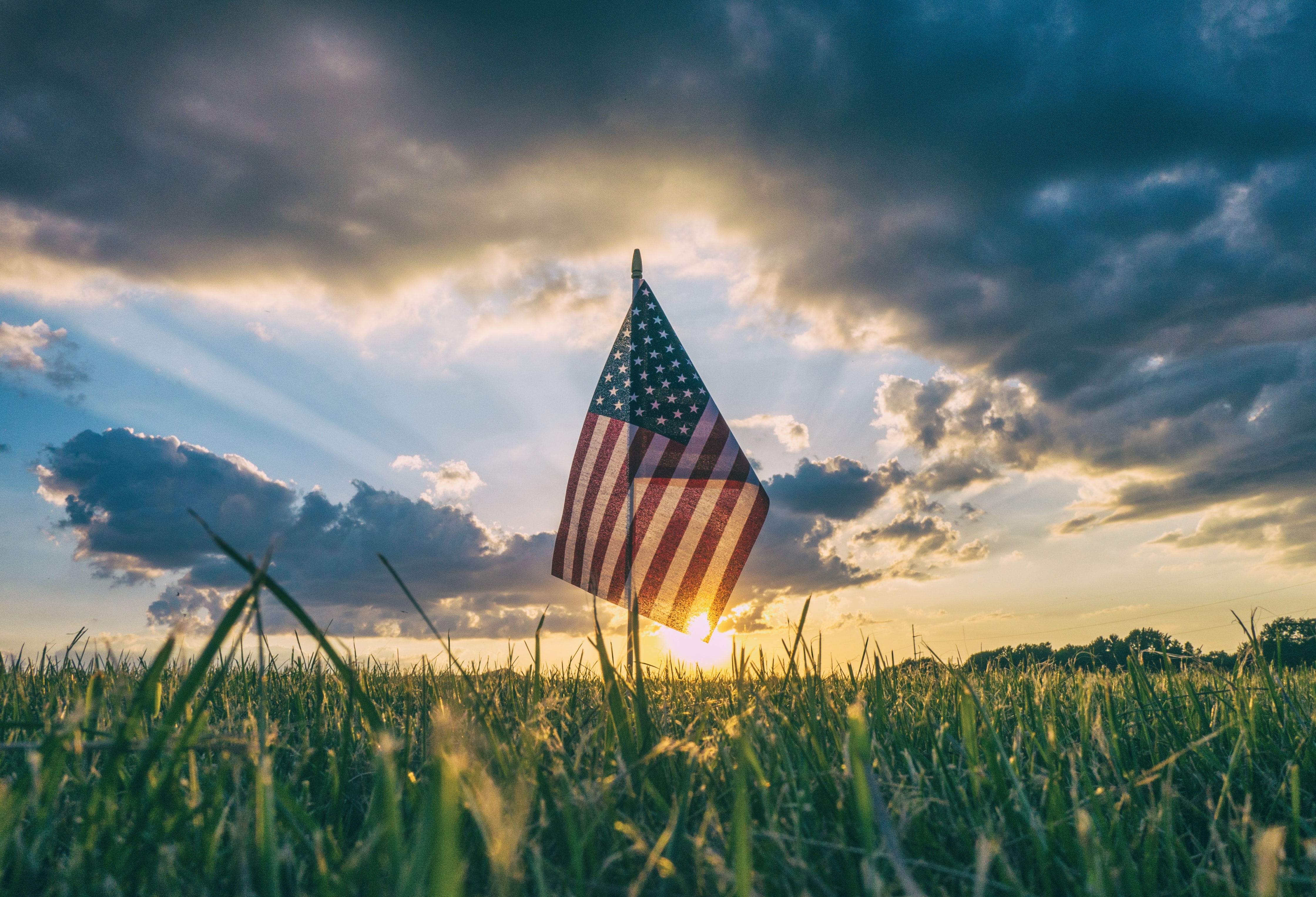 American flag on the ground